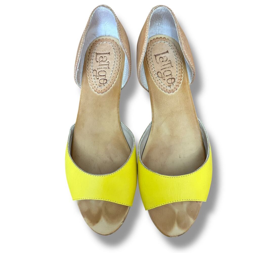 LaTigo Mollee Yellow Leather D’Orsay Flat Sandals Women’s 8 Open Toe